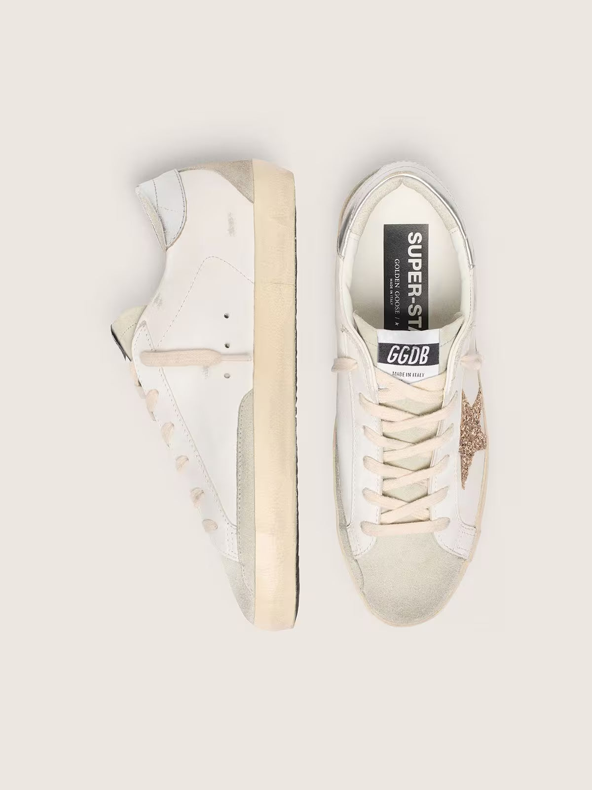 Golden Goose Super-Star Donna con stella in glitter oro e inserti in suede ghiaccio