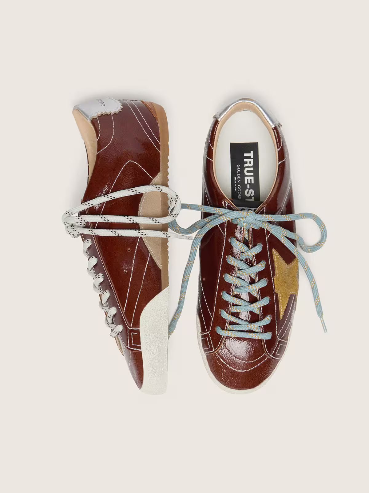 Golden Goose True-Star Donna in naplak bordeaux con stella in suede e talloncino in nappa argento