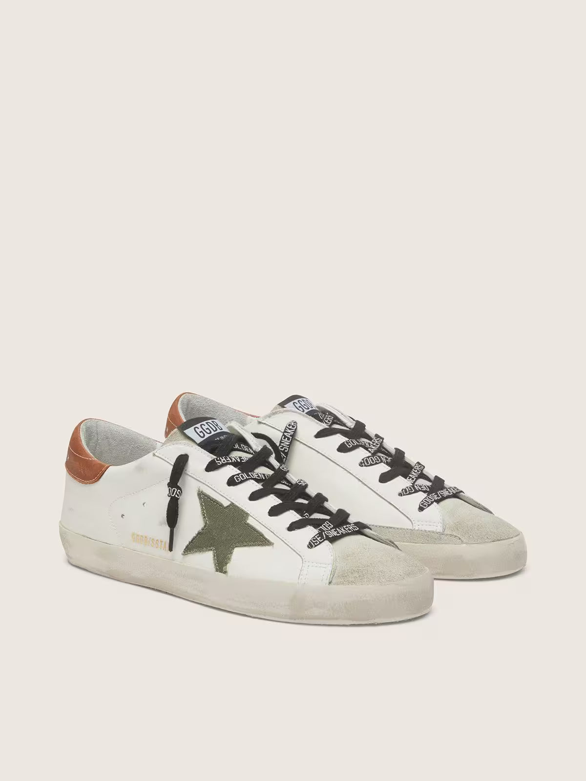 Golden Goose Super-Star Uomo con stella in canvas verde oliva