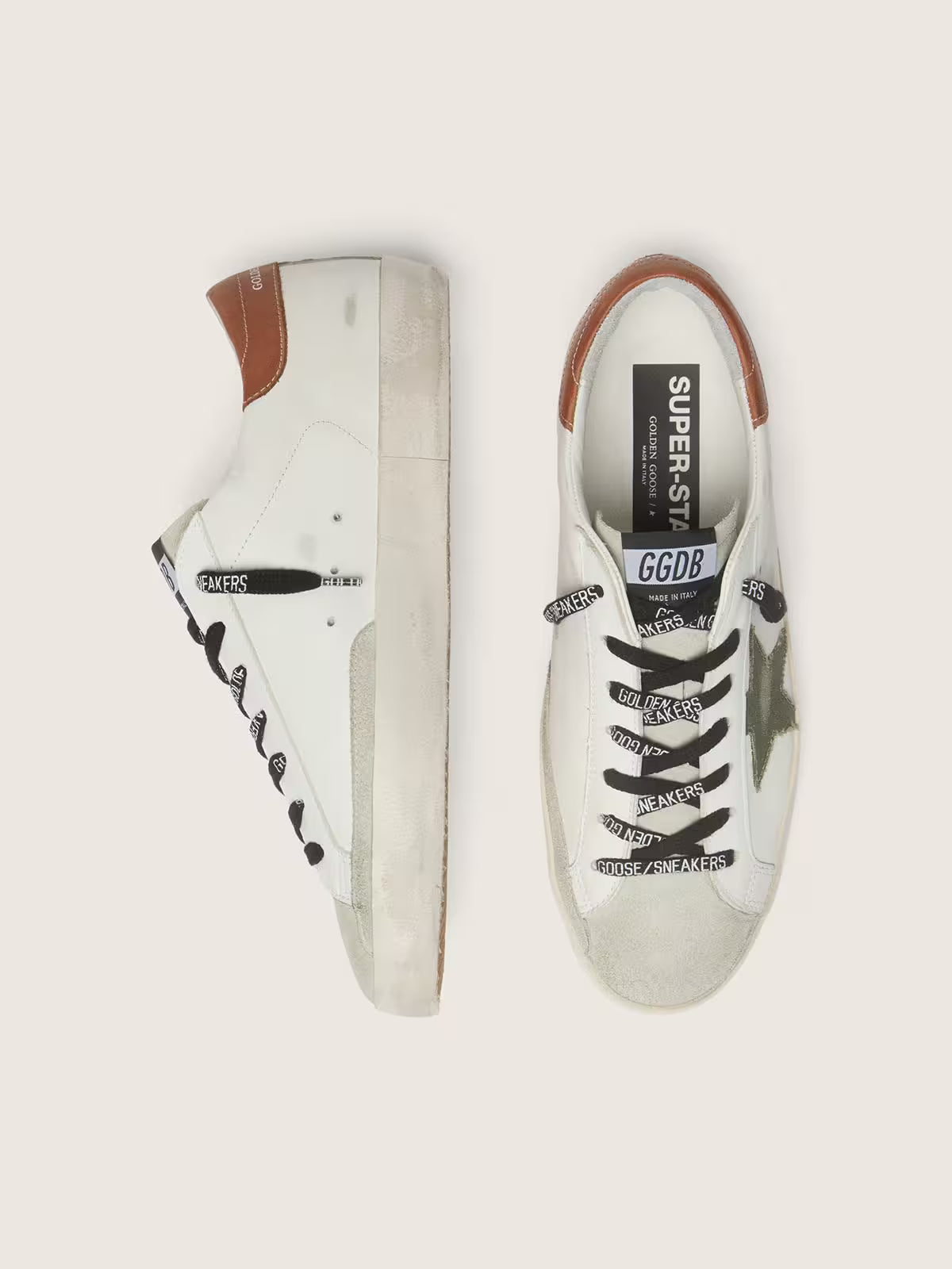 Golden Goose Super-Star Uomo con stella in canvas verde oliva
