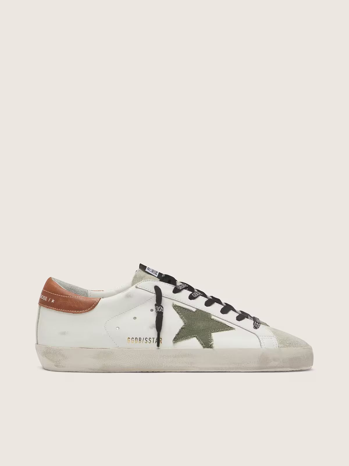 Golden Goose Super-Star Uomo con stella in canvas verde oliva