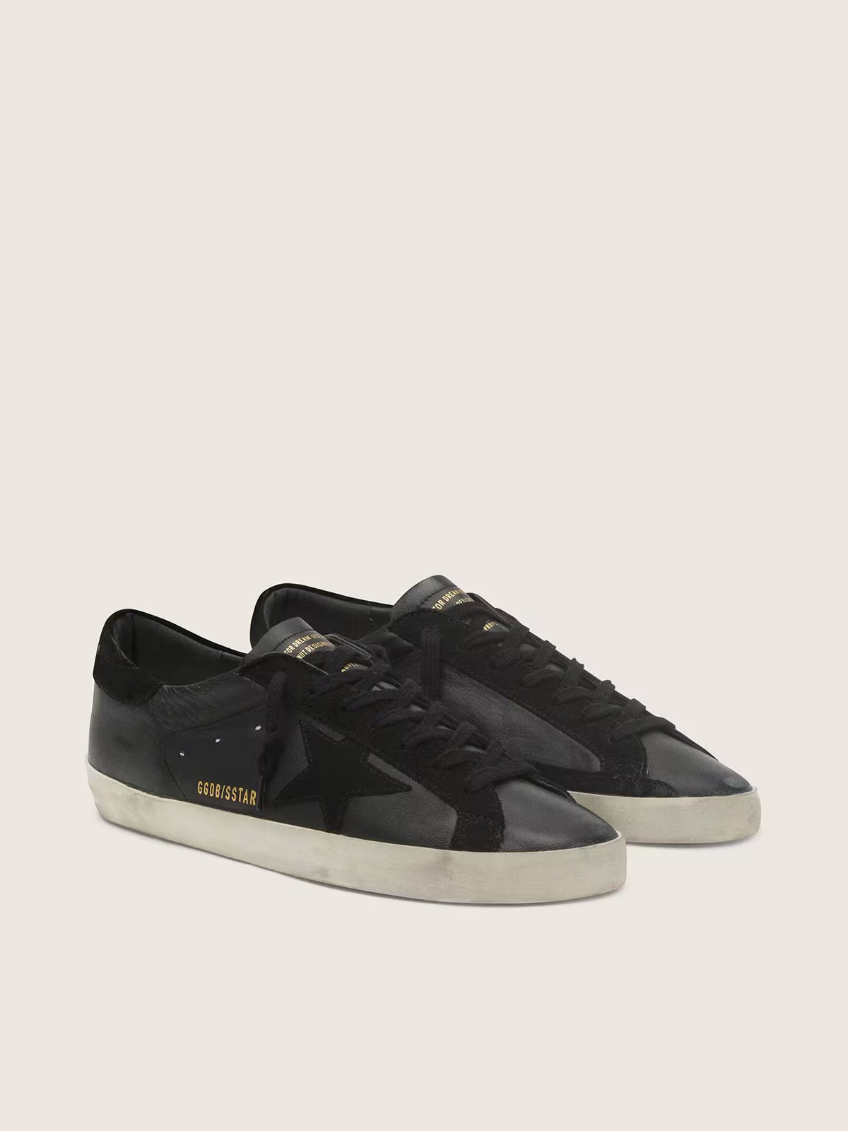 Golden Goose Super-Star Uomo in nappa nera con stella e talloncino in suede nero