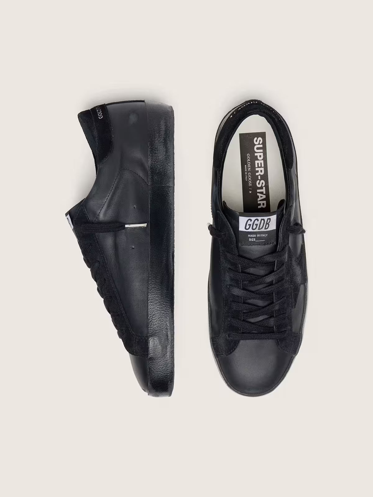 Golden Goose Super-Star Uomo in nappa nera con dettagli in suede e foxing nero