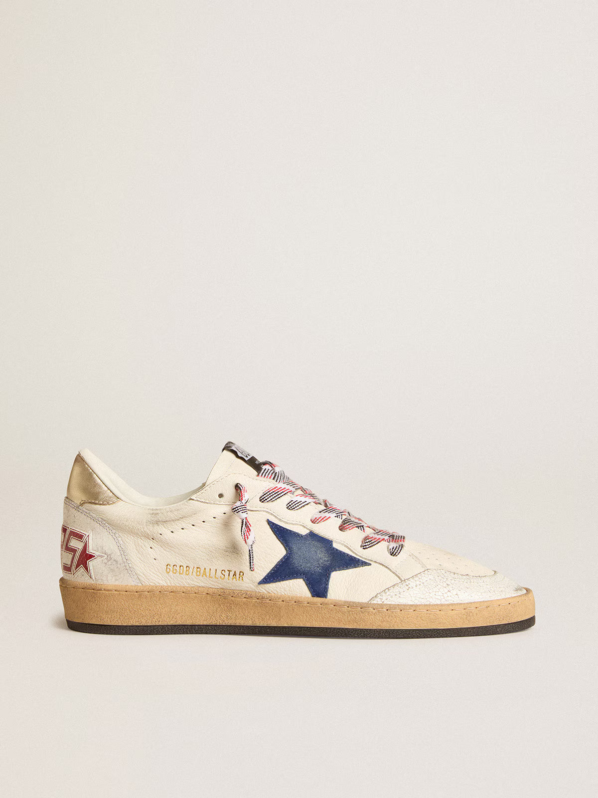 Golden Goose Ball Star Uomo in nappa con stella in suede blu e talloncino in pelle platino