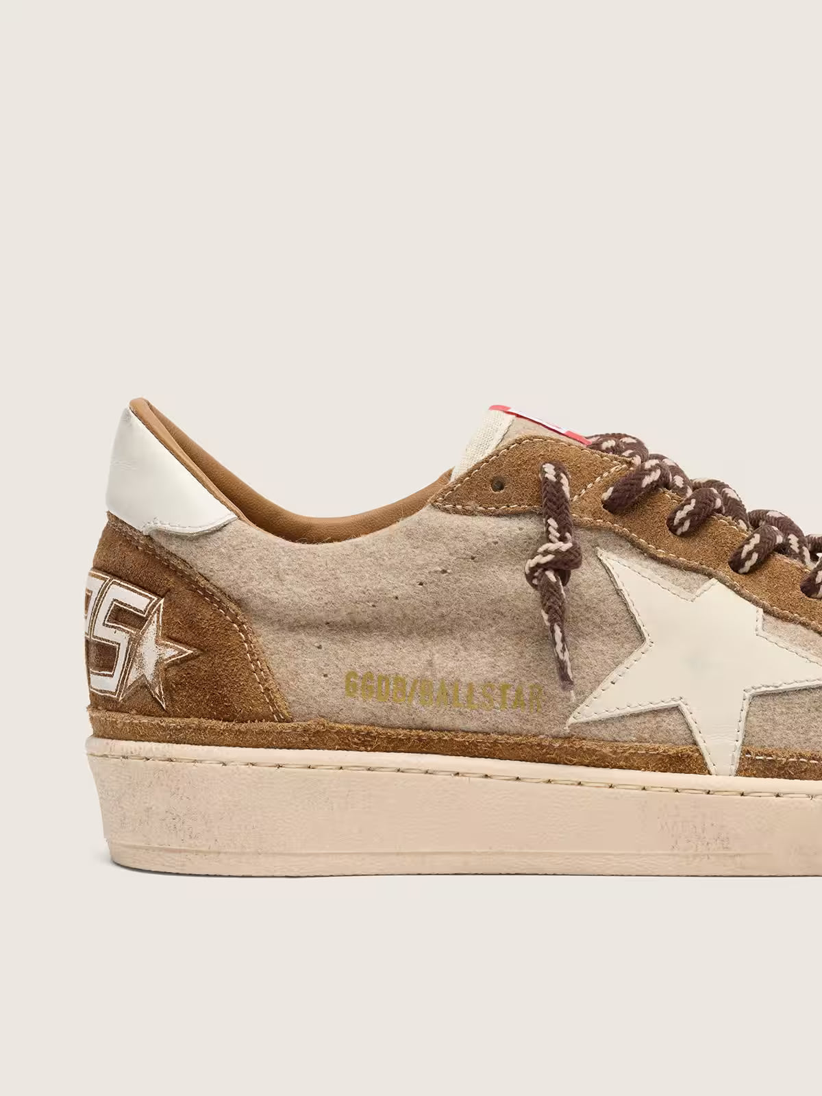 Golden Goose Ball Star Uomo in lana con stella in pelle crema e inserti in pelle cerata marrone