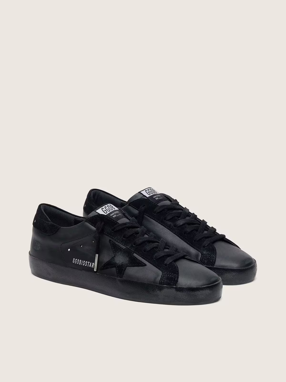 Golden Goose Super-Star Donna in nappa nera con stella e talloncino in suede nero