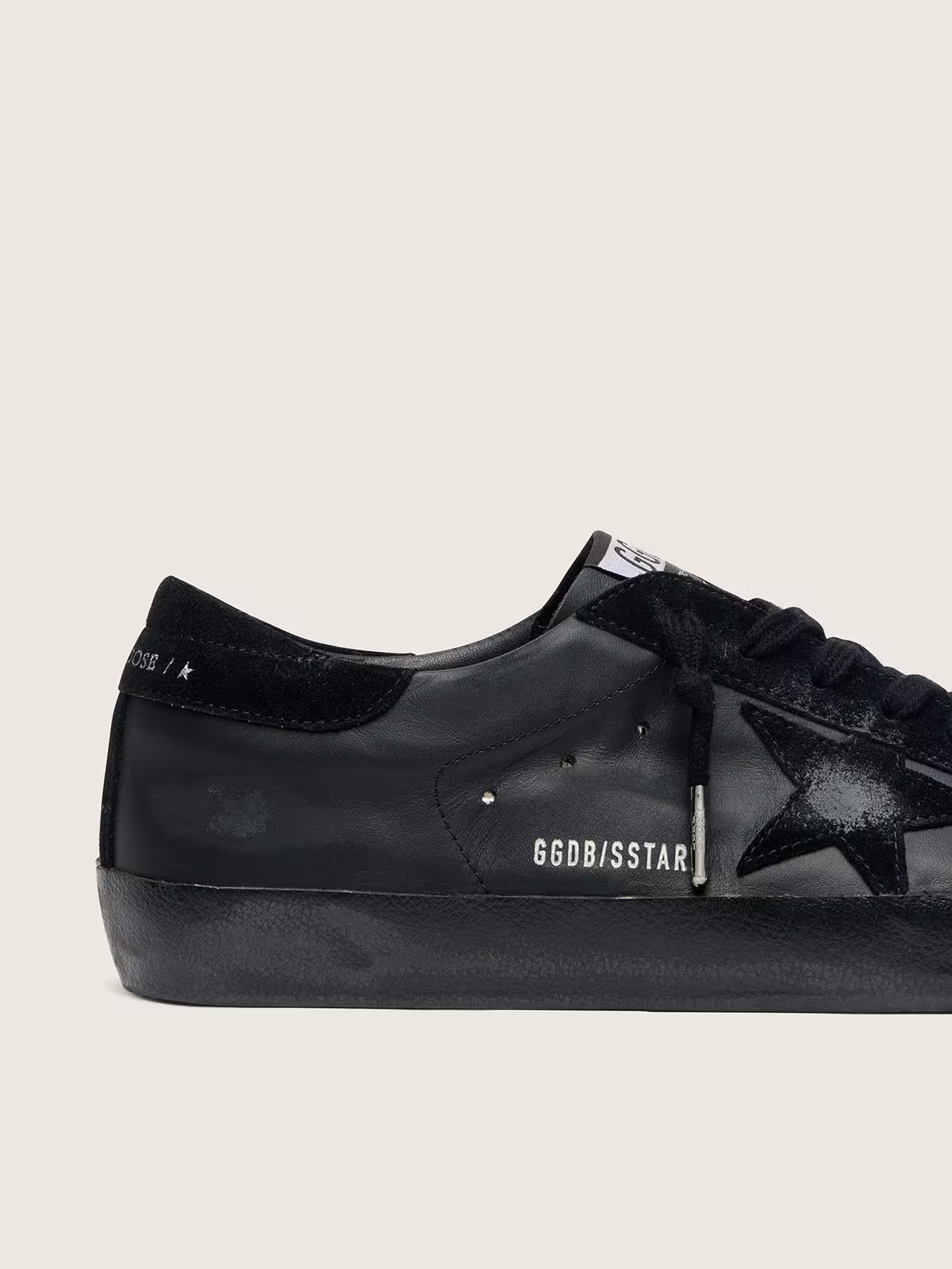 Golden Goose Super-Star Donna in nappa nera con stella e talloncino in suede nero