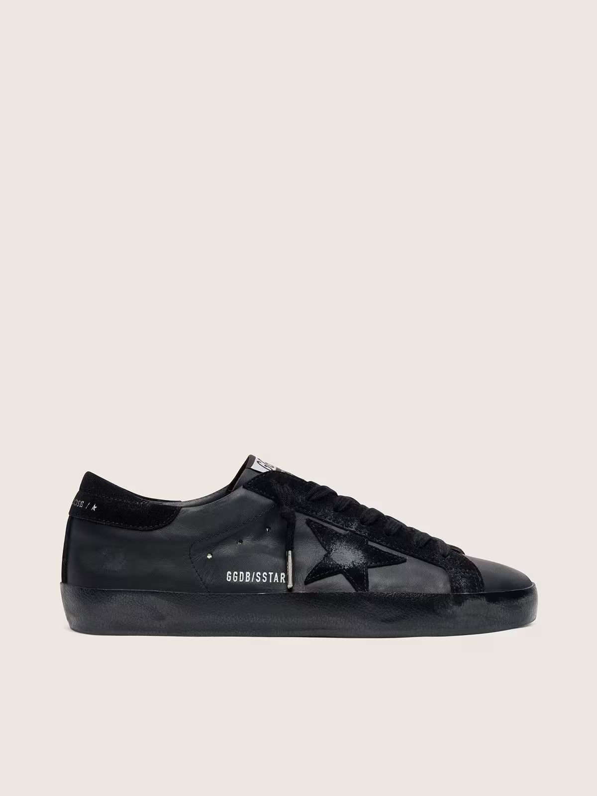 Golden Goose Super-Star Donna in nappa nera con stella e talloncino in suede nero
