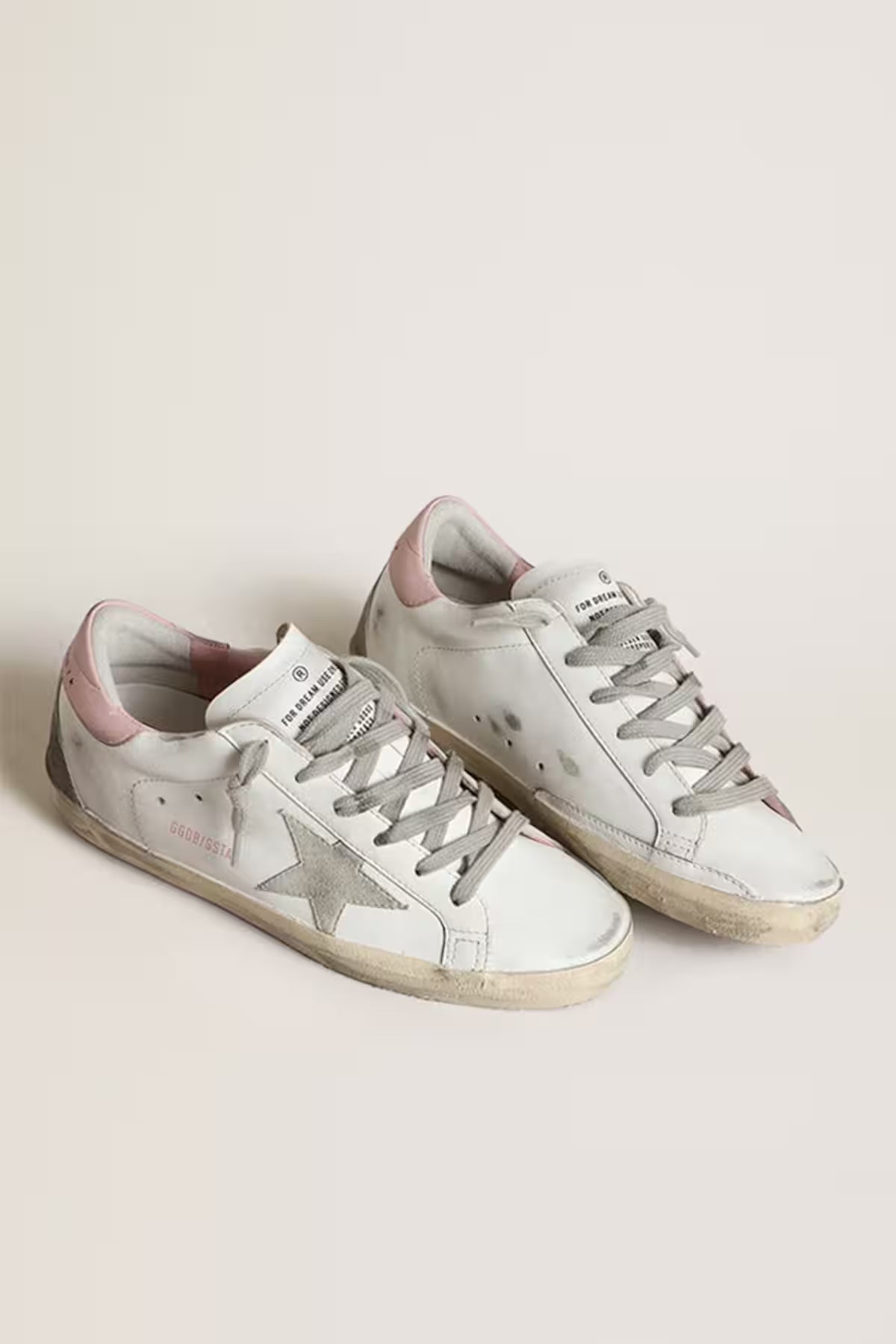 Golden Goose Super-Star Donna con stella in suede grigio e talloncino in pelle rosa