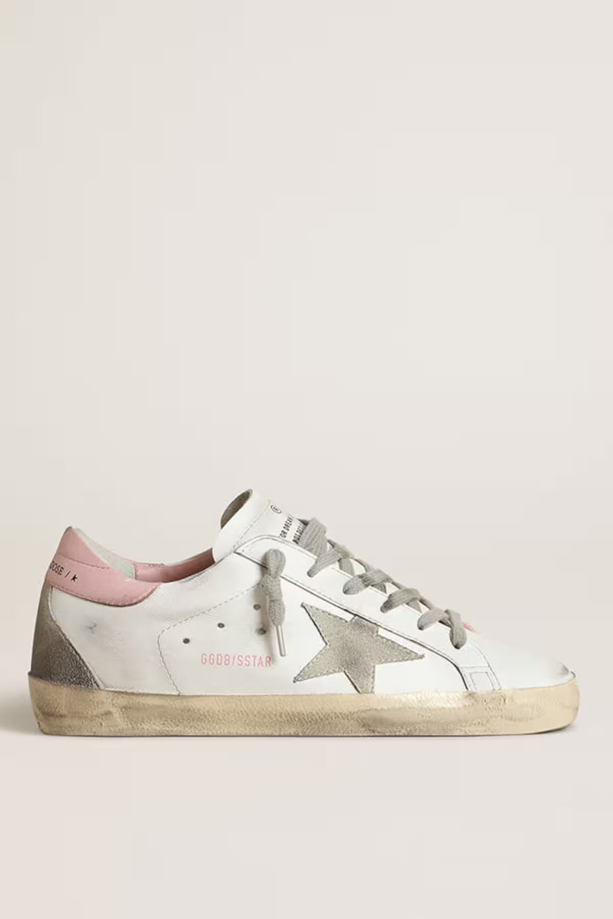 Golden Goose Super-Star Donna con stella in suede grigio e talloncino in pelle rosa