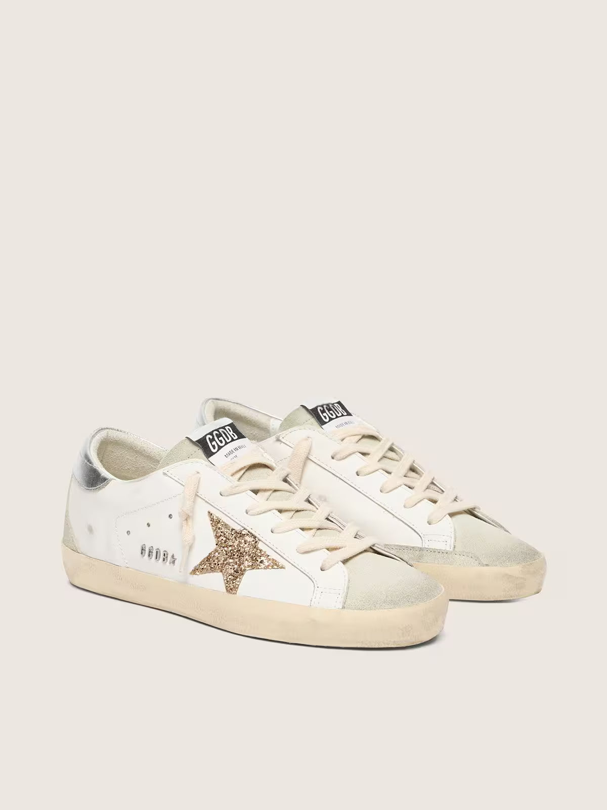 Golden Goose Super-Star Donna con stella in glitter oro e inserti in suede ghiaccio
