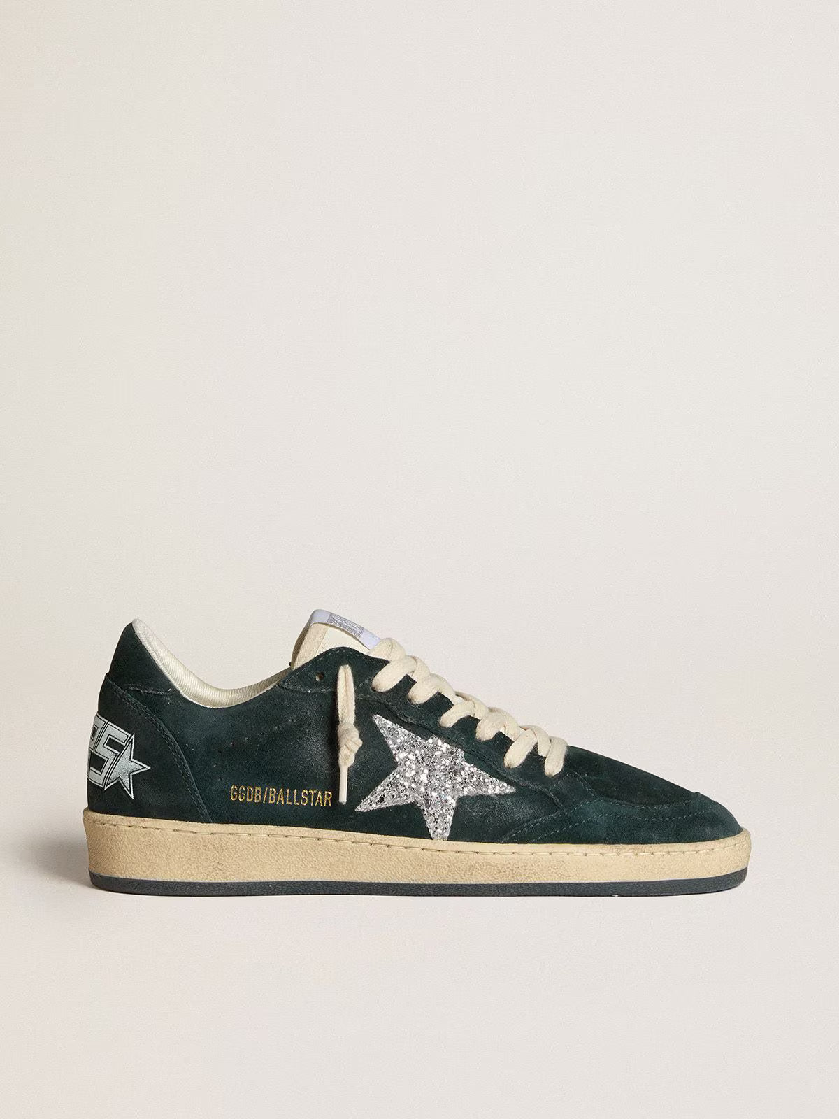 Golden Goose Ball Star Donna in suede verde con stella in glitter argento