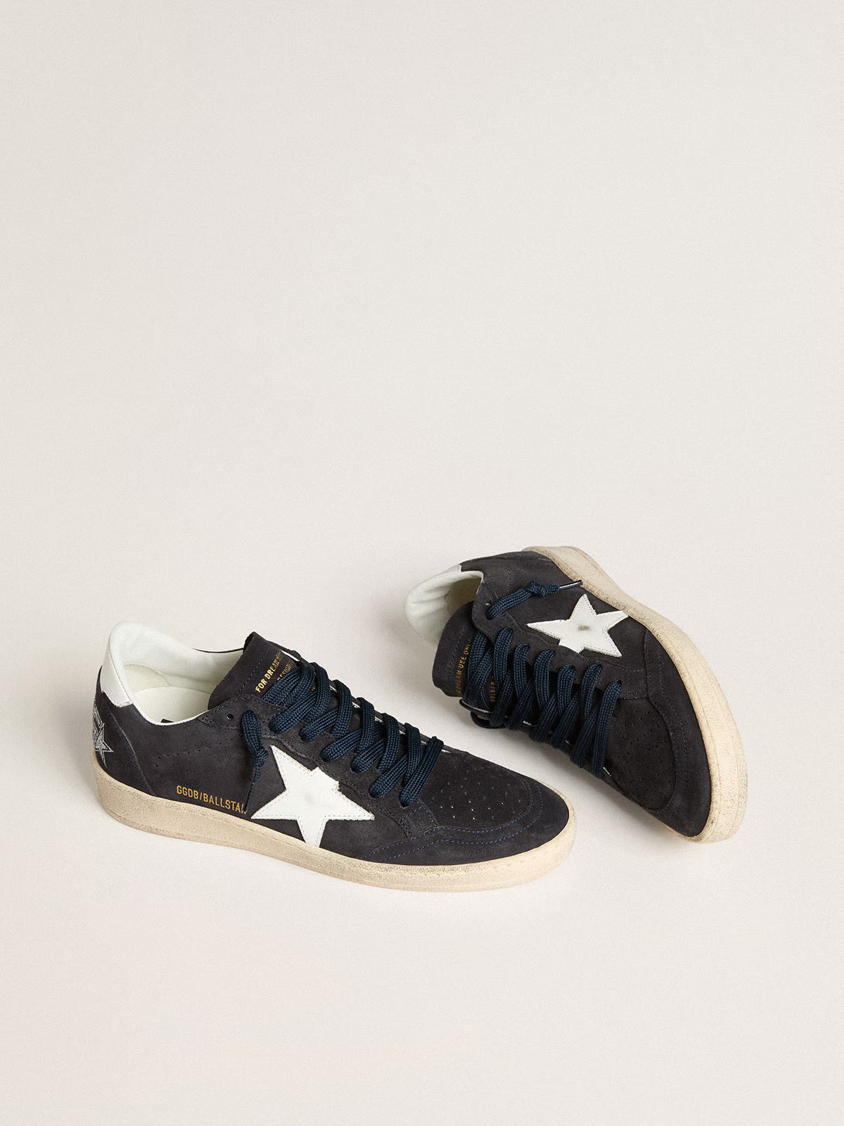 Golden Goose Ball Star Donna in suede blu scuro con stella e talloncino in pelle
