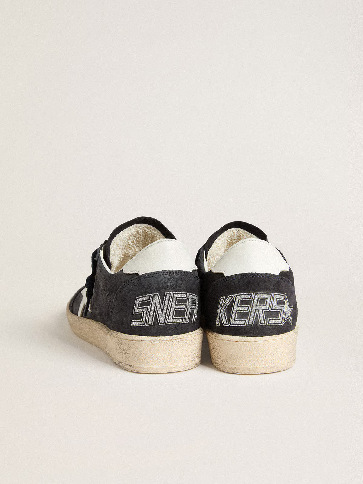 Golden Goose Ball Star Donna in suede blu scuro con stella e talloncino in pelle