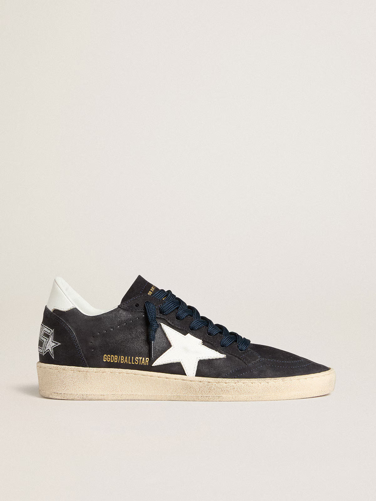 Golden Goose Ball Star Donna in suede blu scuro con stella e talloncino in pelle