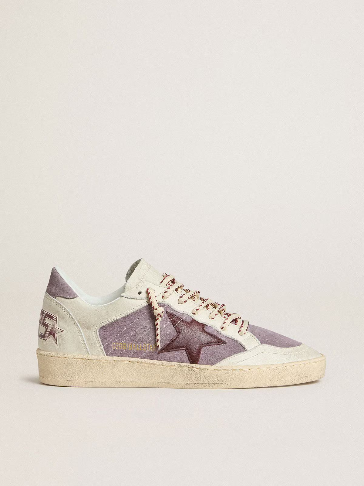 Golden Goose Ball Star Donna in suede lilla con stella in pelle bordeaux e talloncino in suede lilla