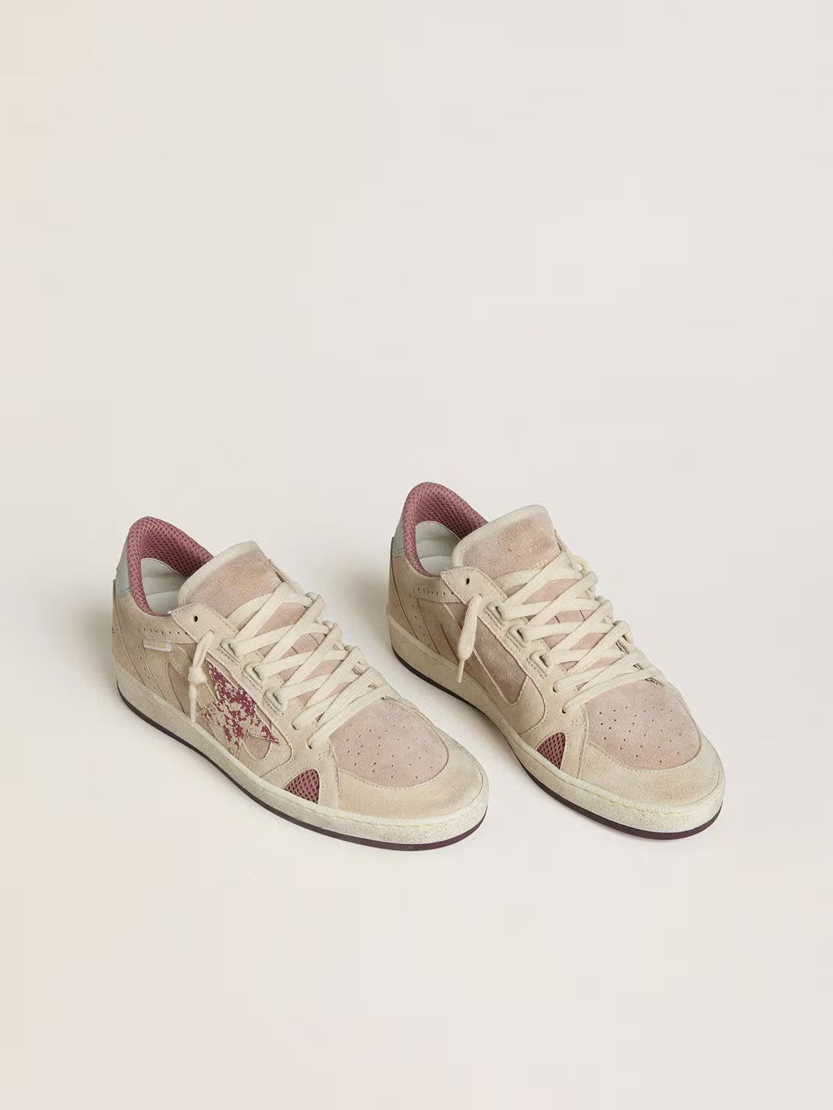 Golden Goose Women's Ball Star LTD in pink and beige suede with pearl-gray leather heel tab