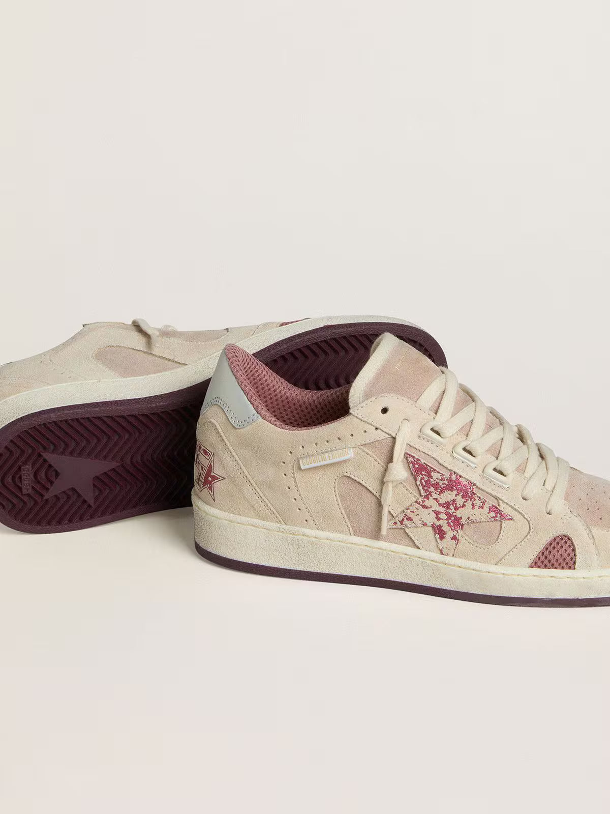 Golden Goose Women's Ball Star LTD in pink and beige suede with pearl-gray leather heel tab