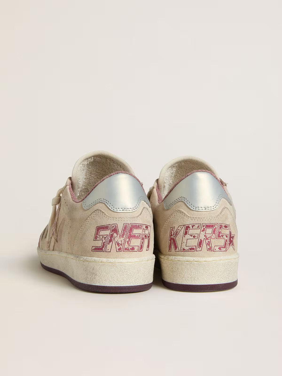 Golden Goose Women's Ball Star LTD in pink and beige suede with pearl-gray leather heel tab