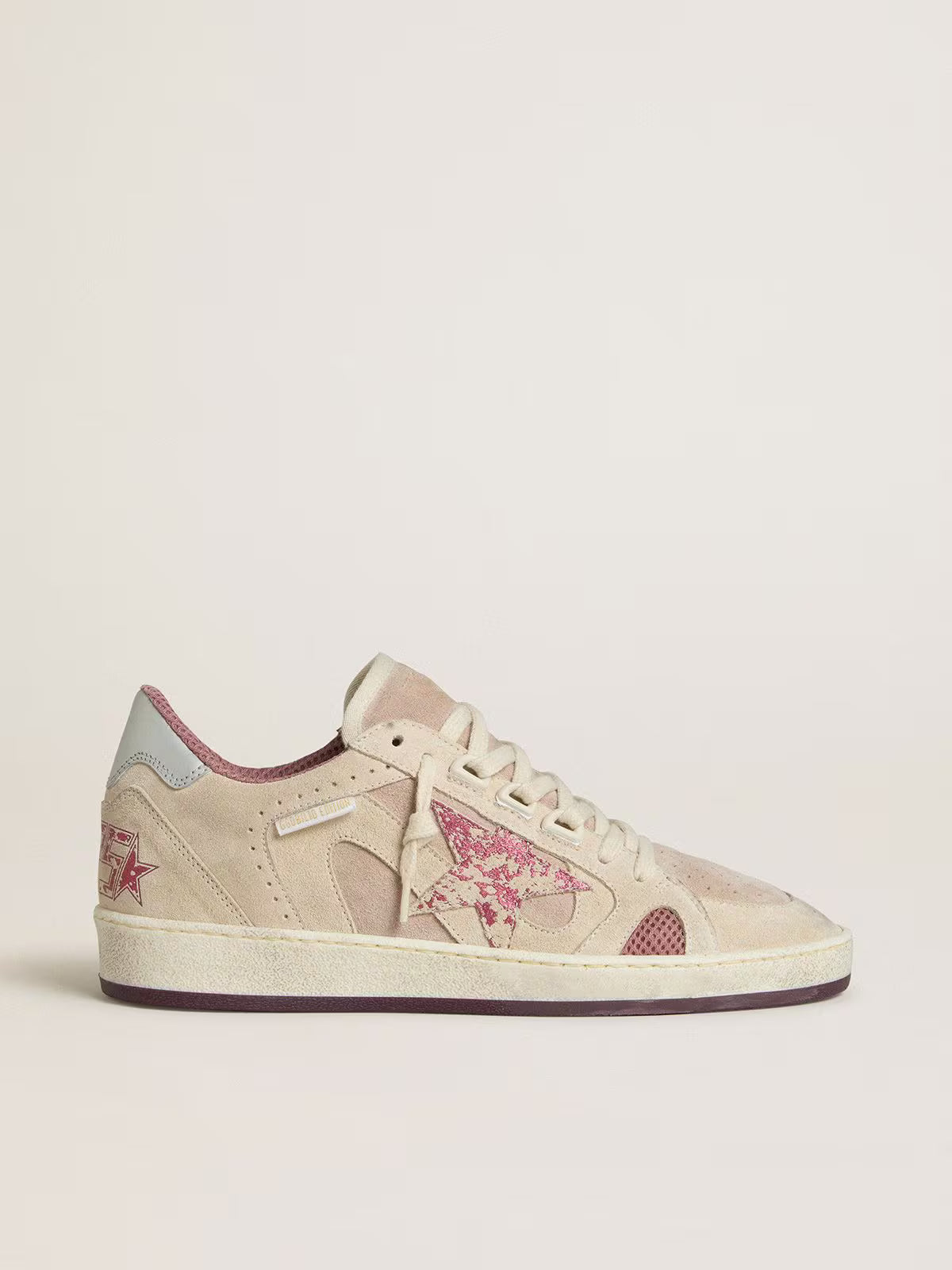 Golden Goose Women's Ball Star LTD in pink and beige suede with pearl-gray leather heel tab