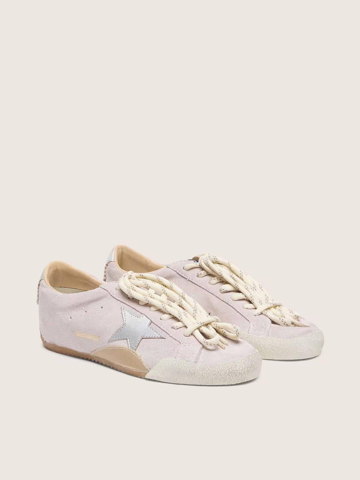 Golden Goose True-Star Donna in suede rosa pastello con stella e talloncino argento