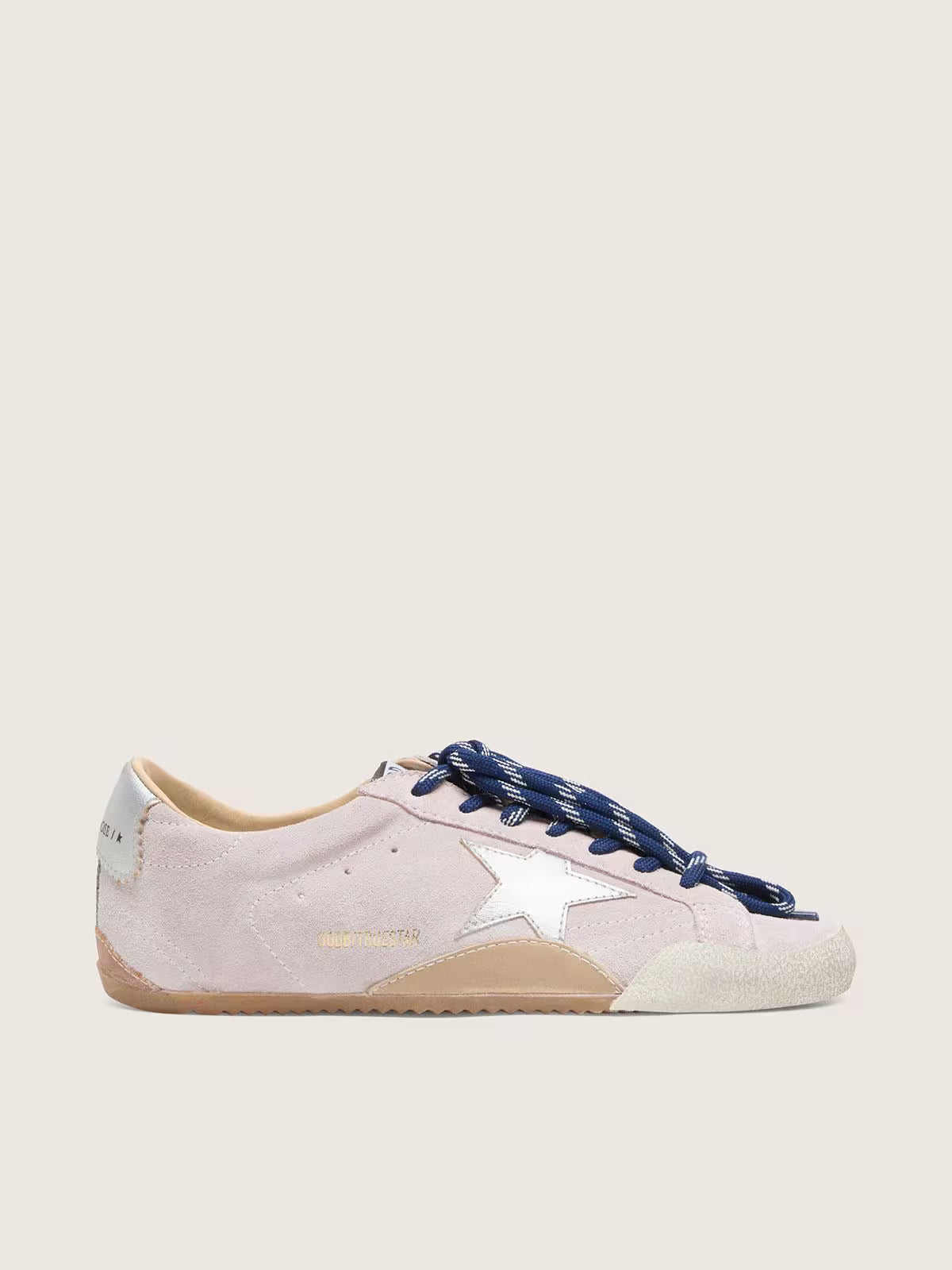 Golden Goose True-Star Donna in suede rosa pastello con stella e talloncino argento