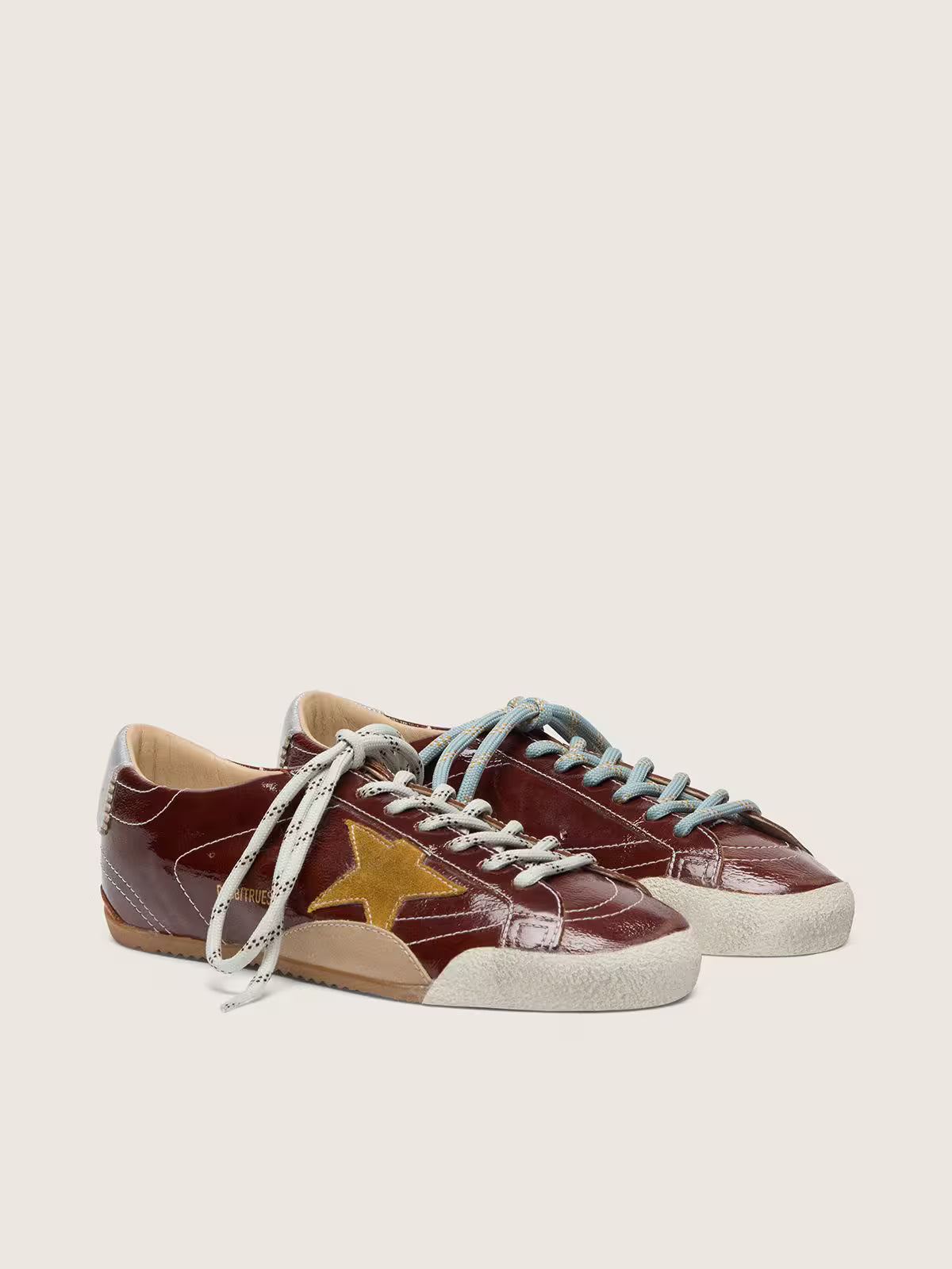 Golden Goose True-Star Donna in naplak bordeaux con stella in suede e talloncino in nappa argento