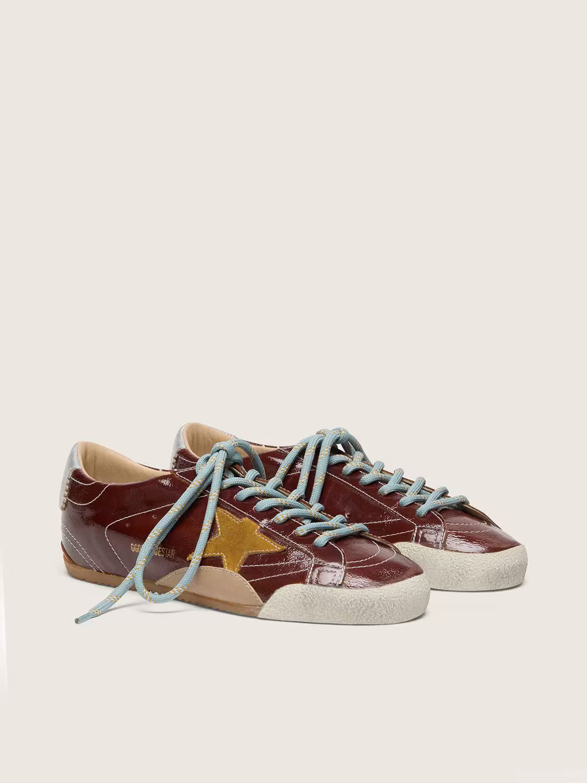 Golden Goose True-Star Donna in naplak bordeaux con stella in suede e talloncino in nappa argento