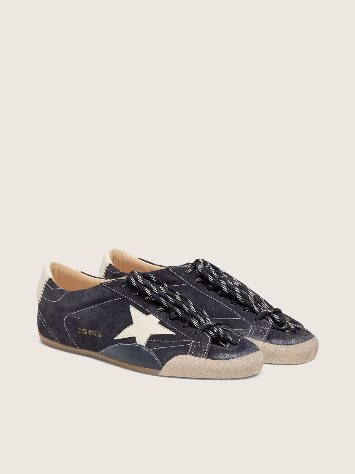 Golden Goose True-Star Donna in suede blu scuro con stella e talloncino in nappa bianca