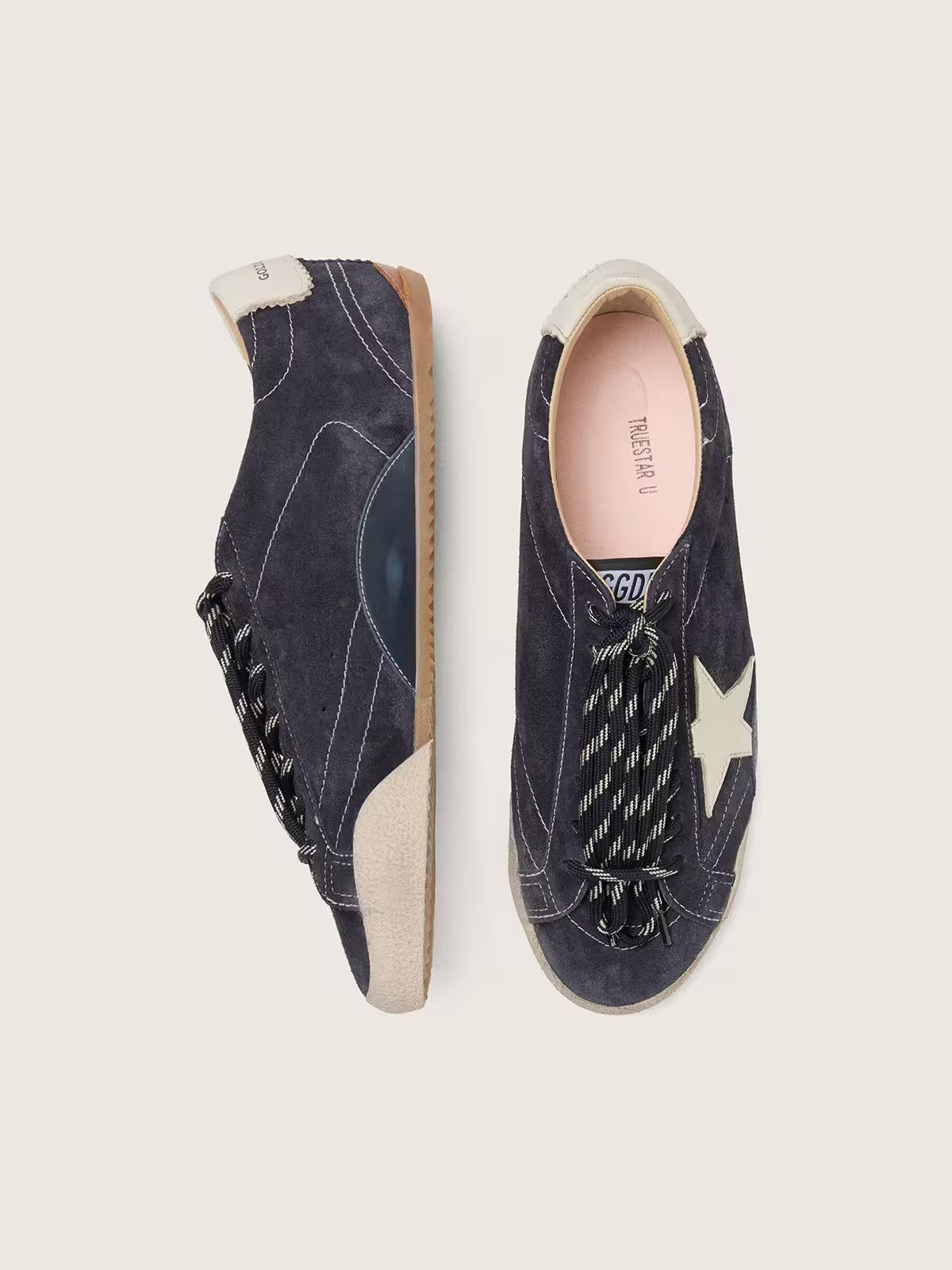 Golden Goose True-Star Donna in suede blu scuro con stella e talloncino in nappa bianca