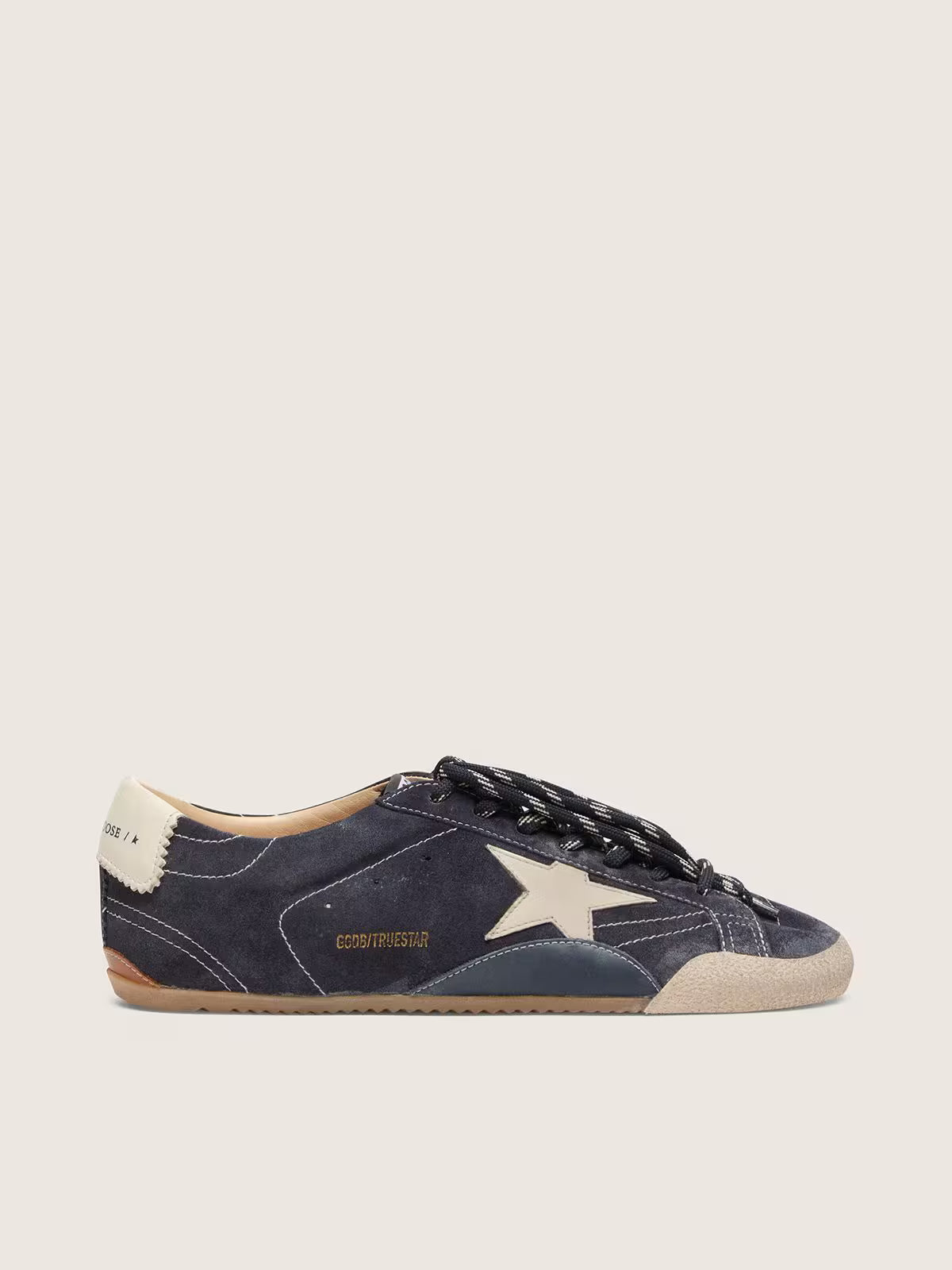 Golden Goose True-Star Donna in suede blu scuro con stella e talloncino in nappa bianca