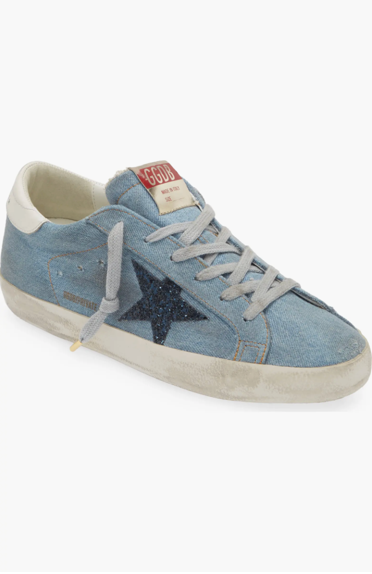 Golden Goose Super-Star Denim con Stella Glitter Blu