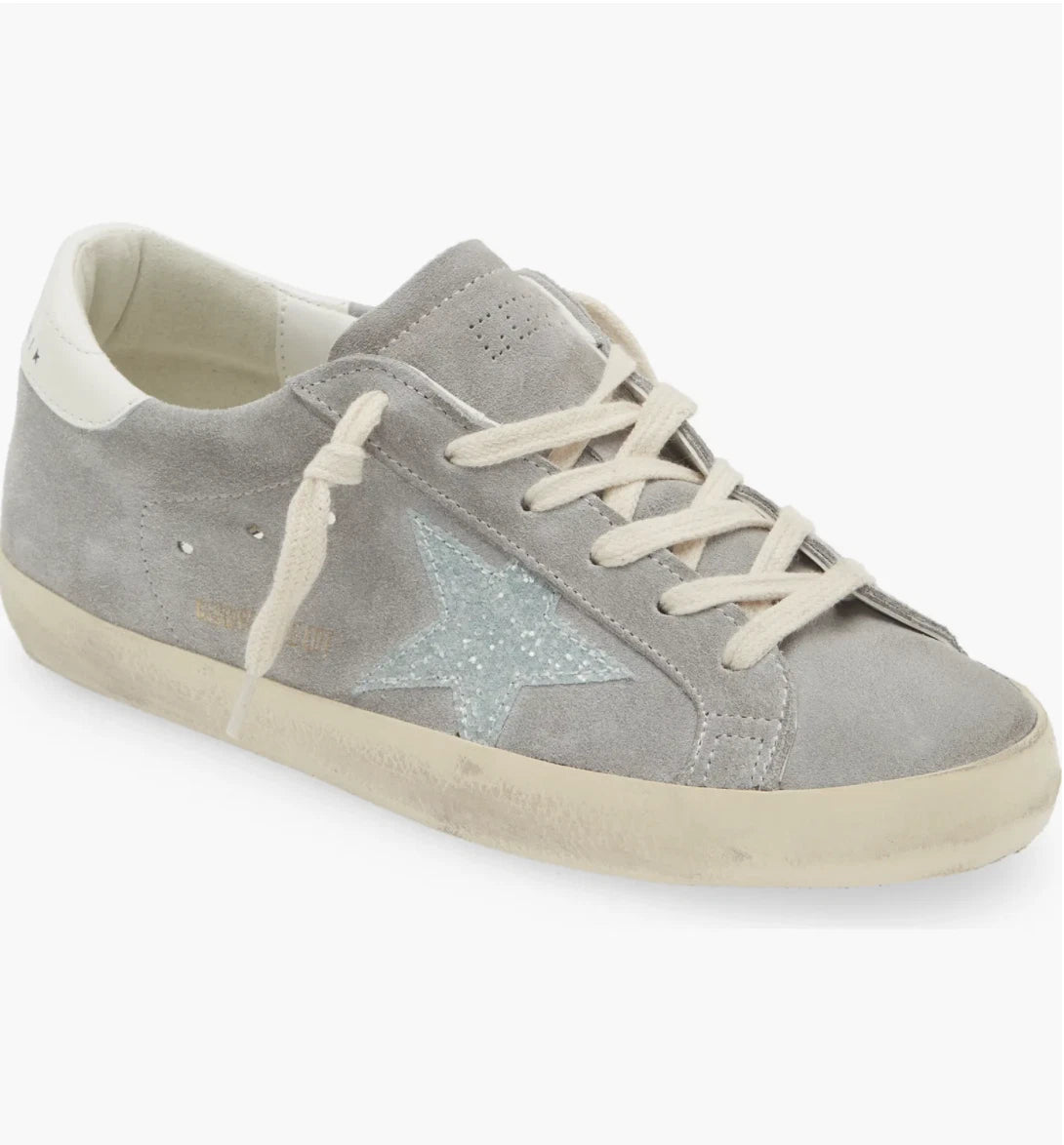 Golden Goose Super-Star Suede Grigio con Stella Glitter Ghiaccio